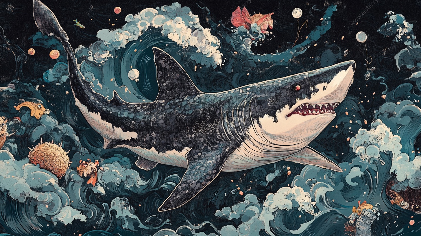 深海巨鲨畅游奇幻海洋