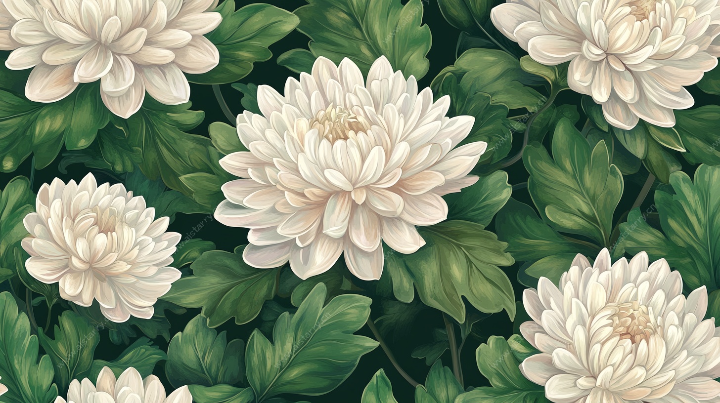 白菊绿叶花卉图案背景