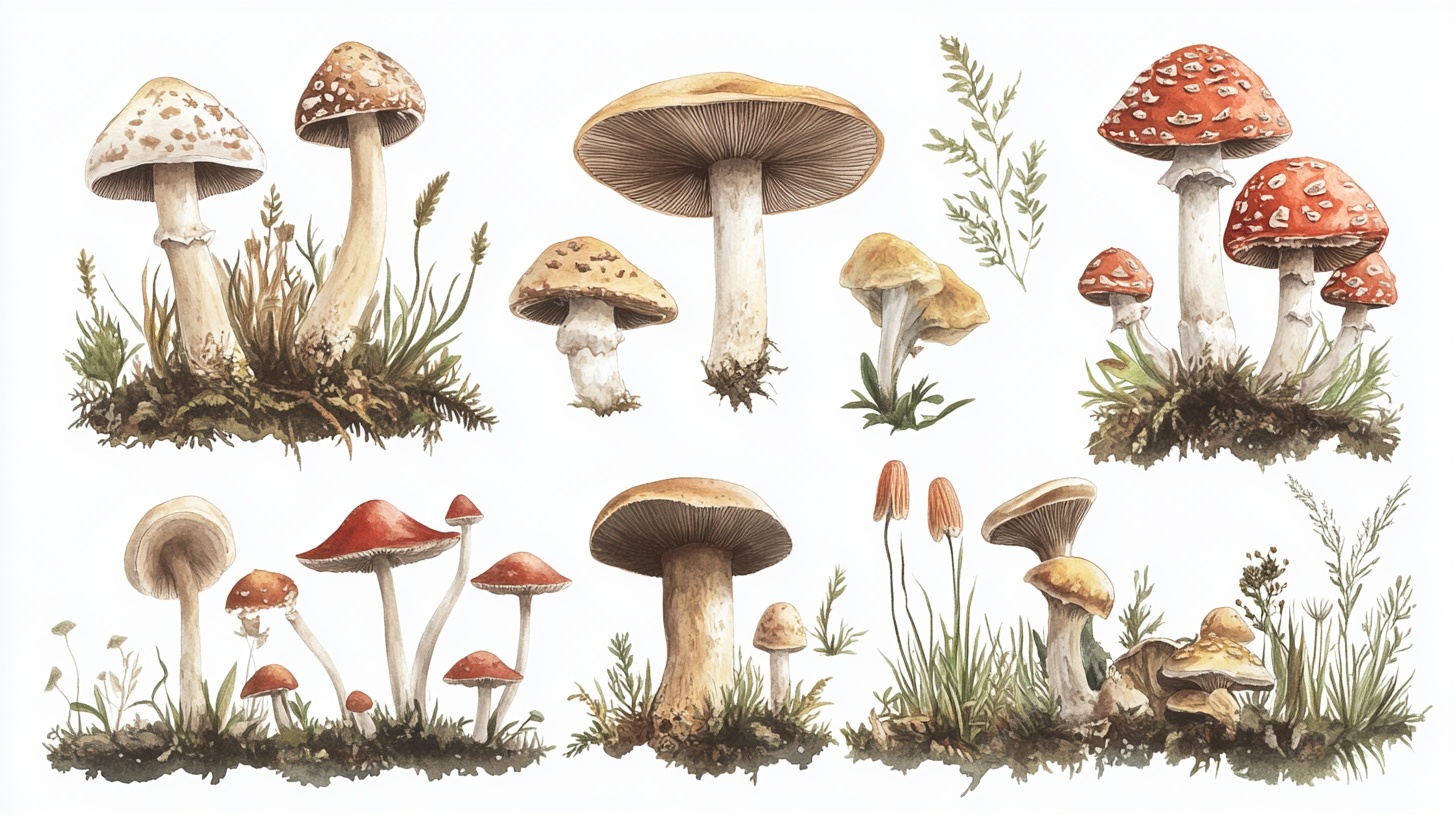 手绘蘑菇植物插画集合