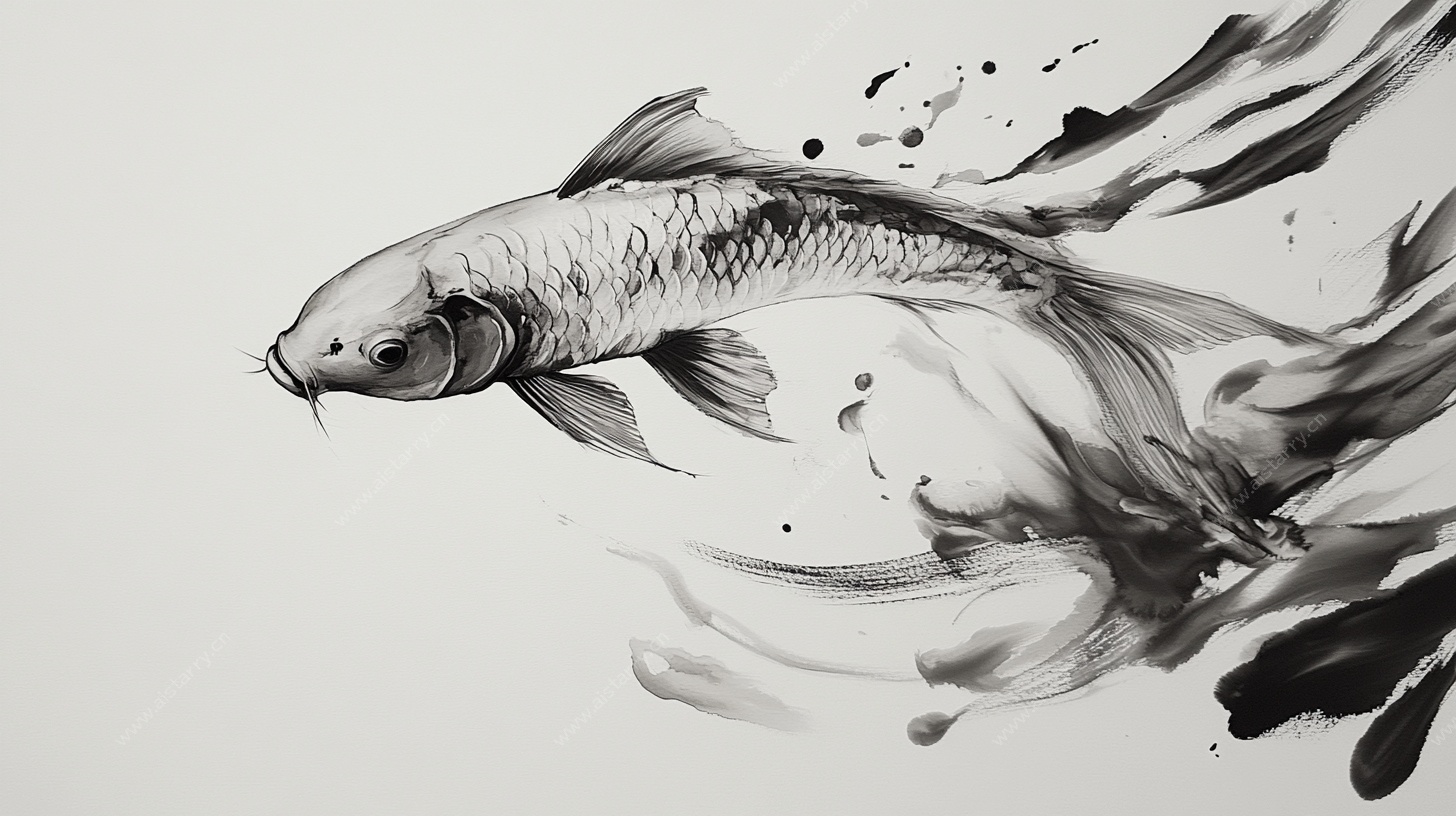 水墨游鲤图