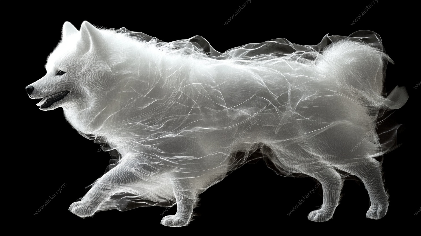 烟雾幻形的奔跑白犬