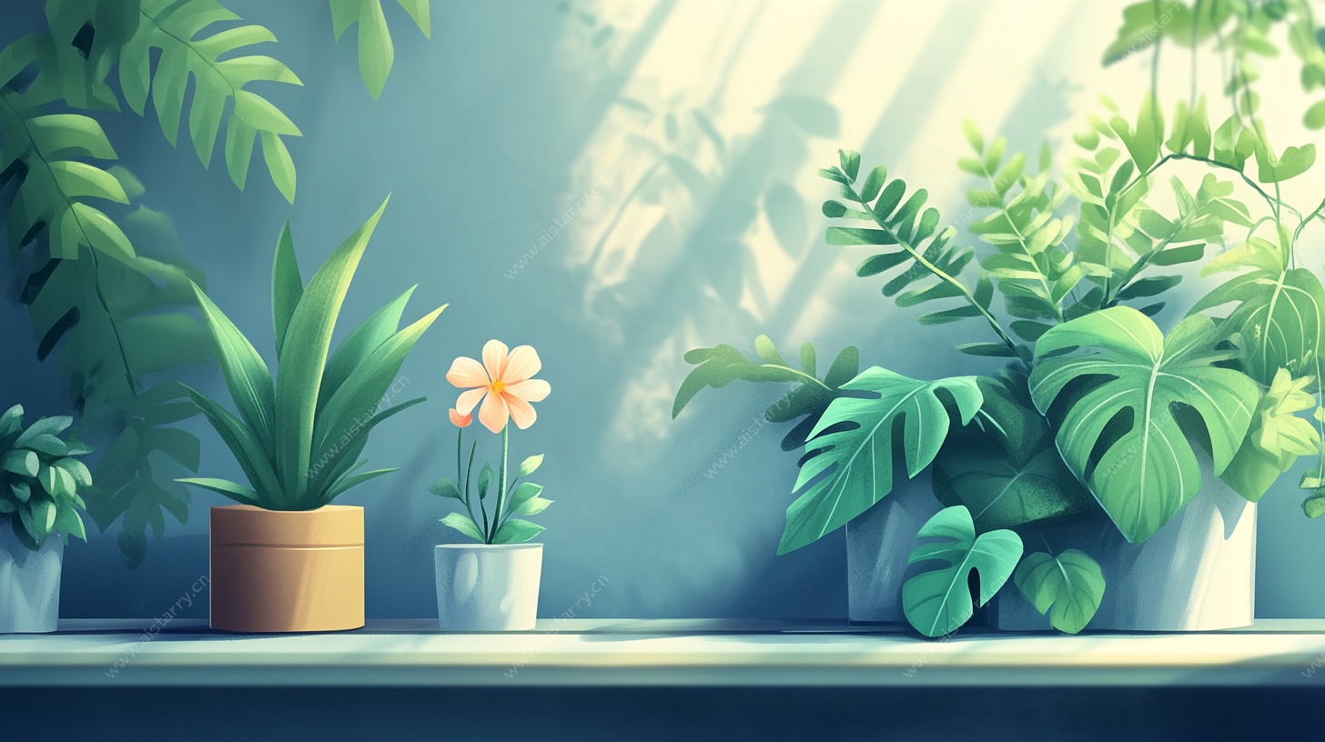 窗边绿植花卉清新小景