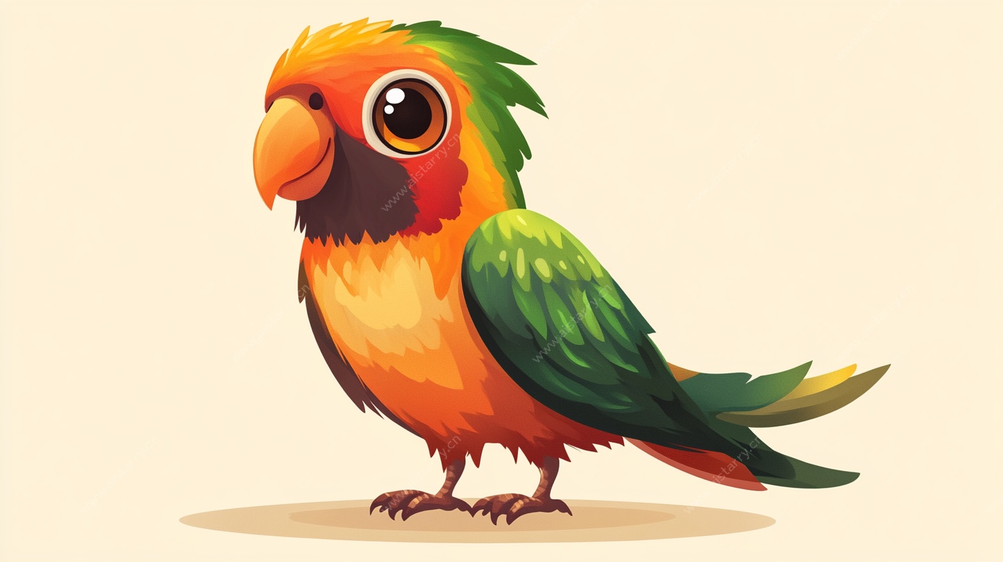 彩色萌趣鹦鹉插画