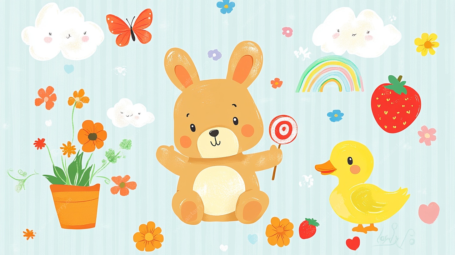 可爱小兔与萌宠欢乐场景