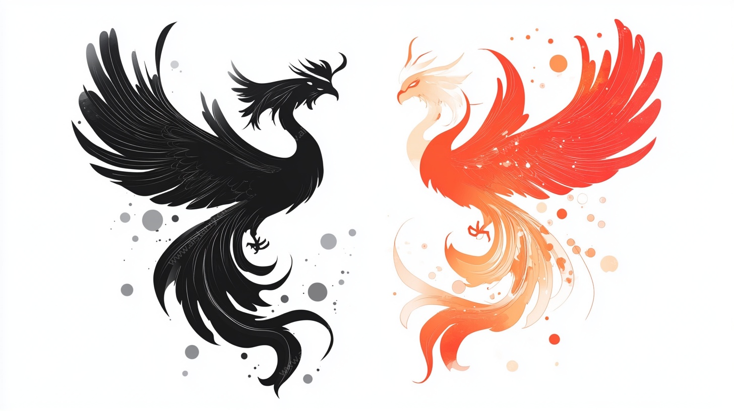 黑白双凤对立图