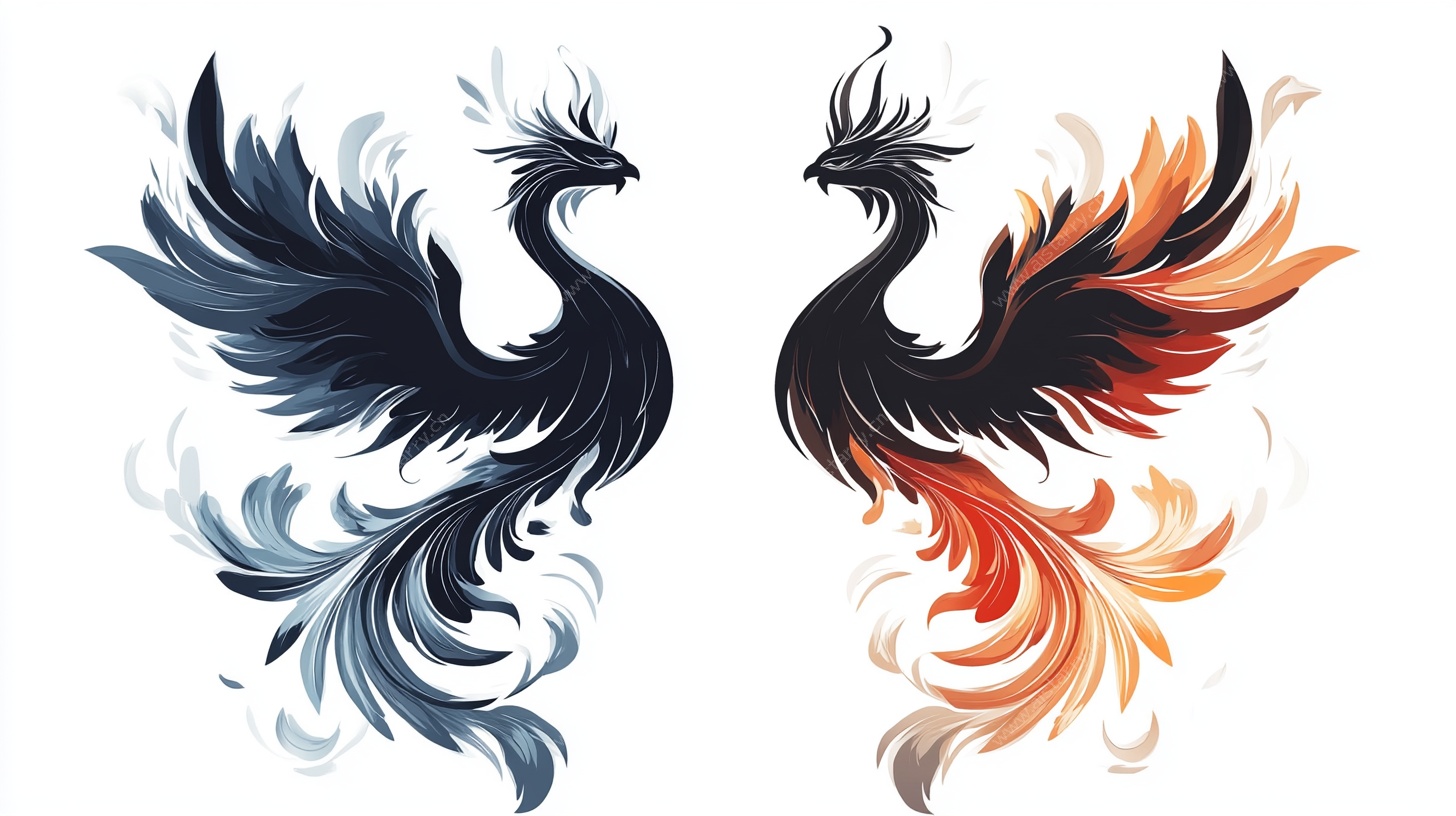 双色凤凰插画