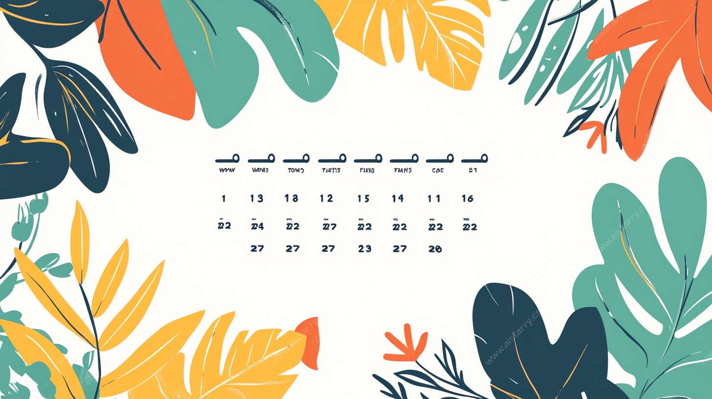 热带植物风日历插画