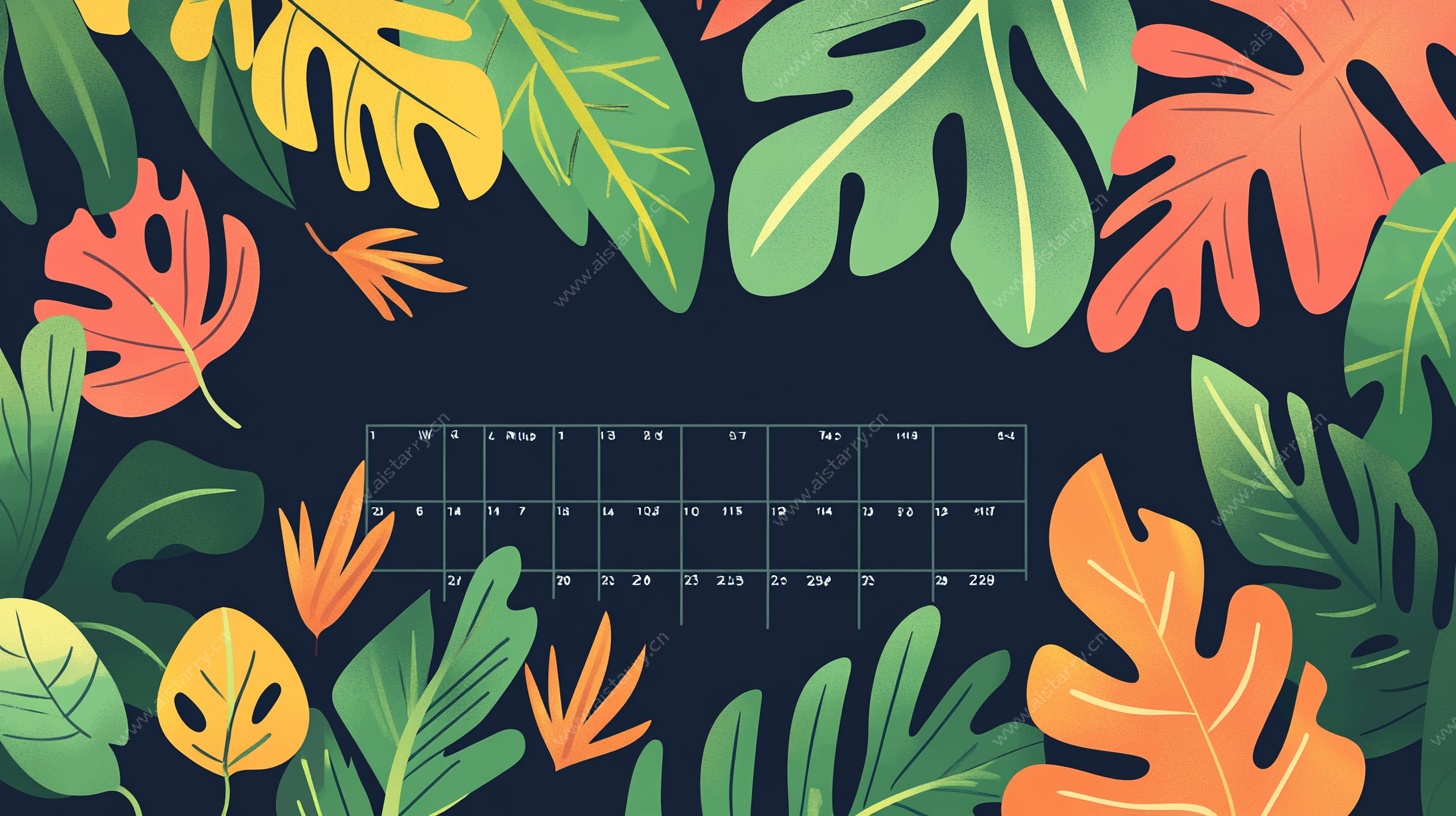 热带叶主题日历背景图