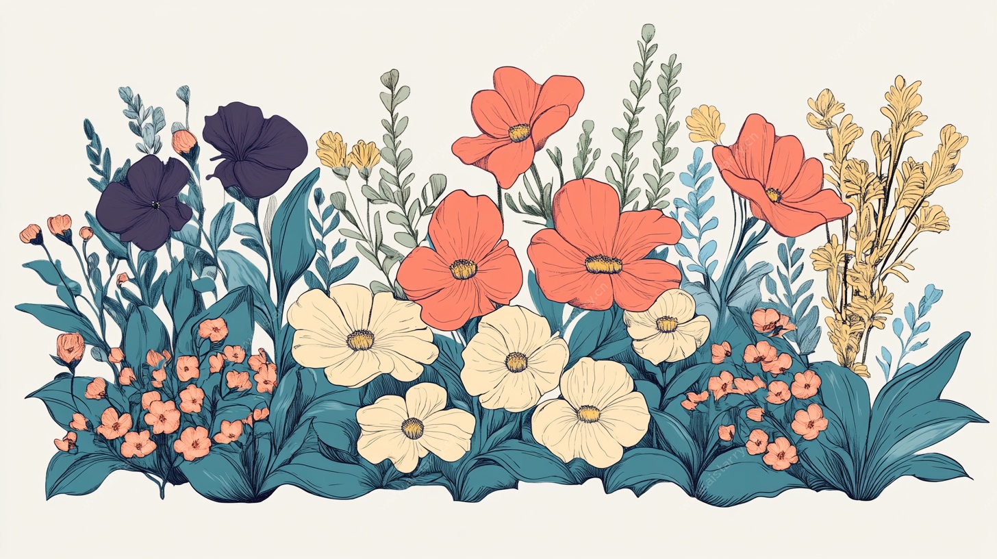 手绘多彩花卉植物图案