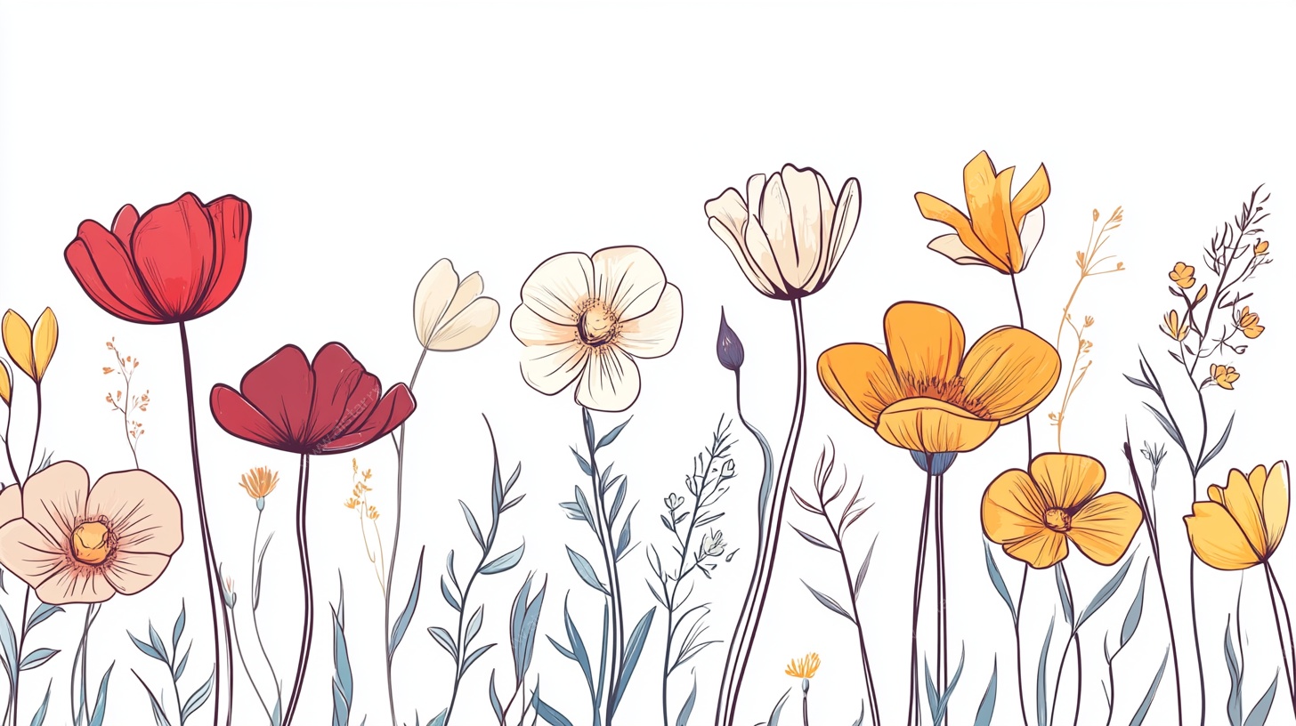 手绘花卉边框插画