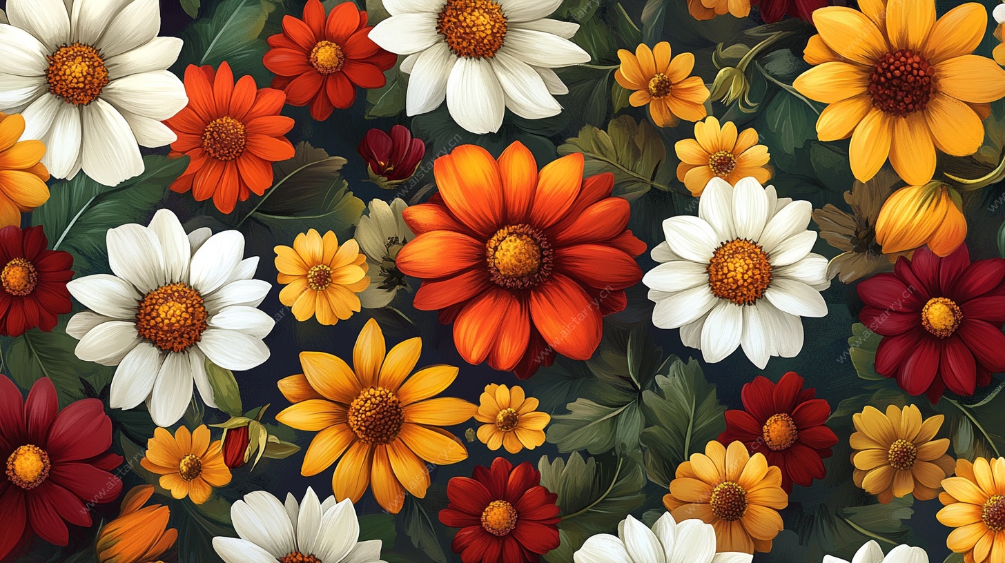 多彩花卉无缝图案背景