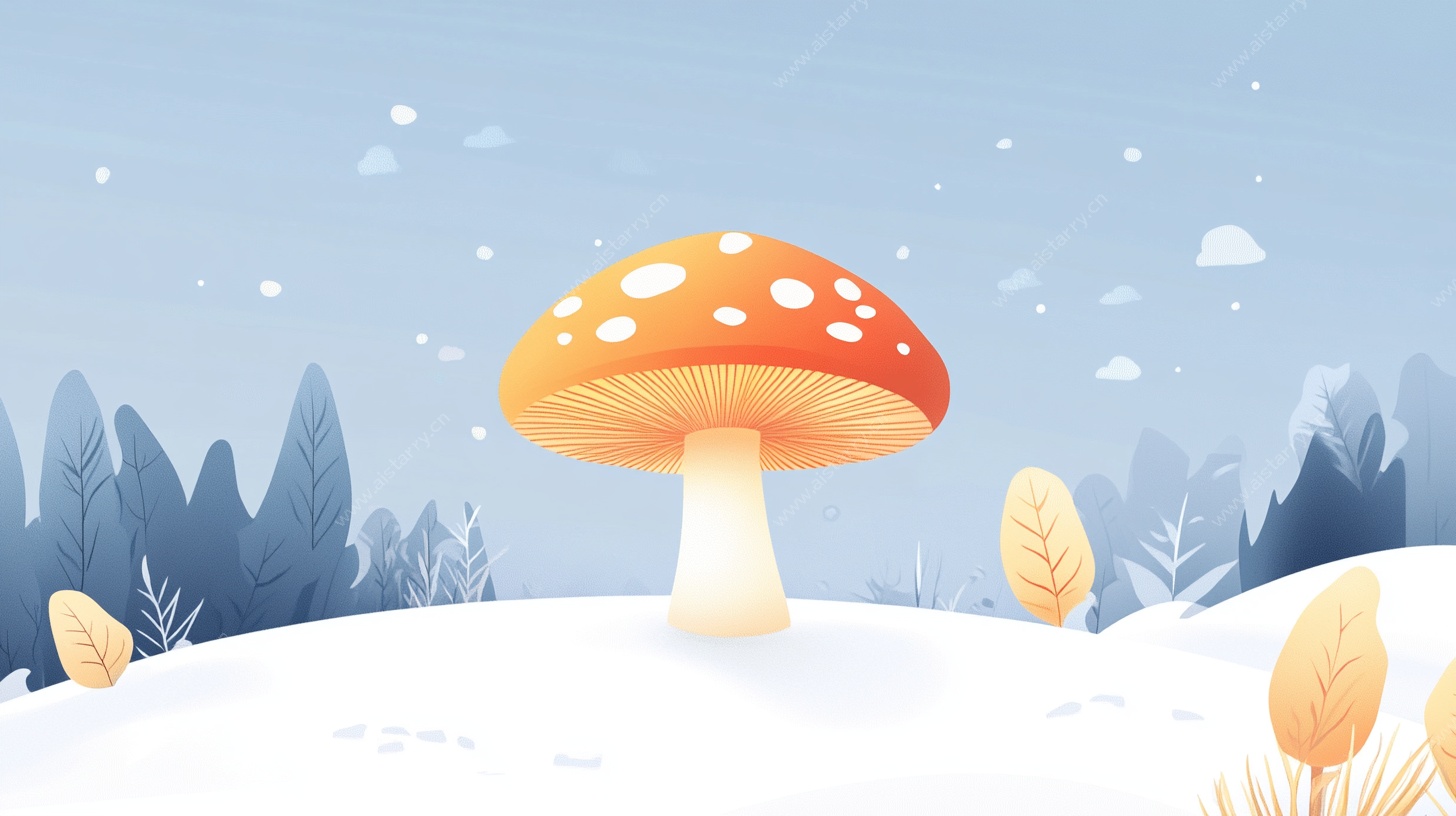 雪地中的蘑菇插画