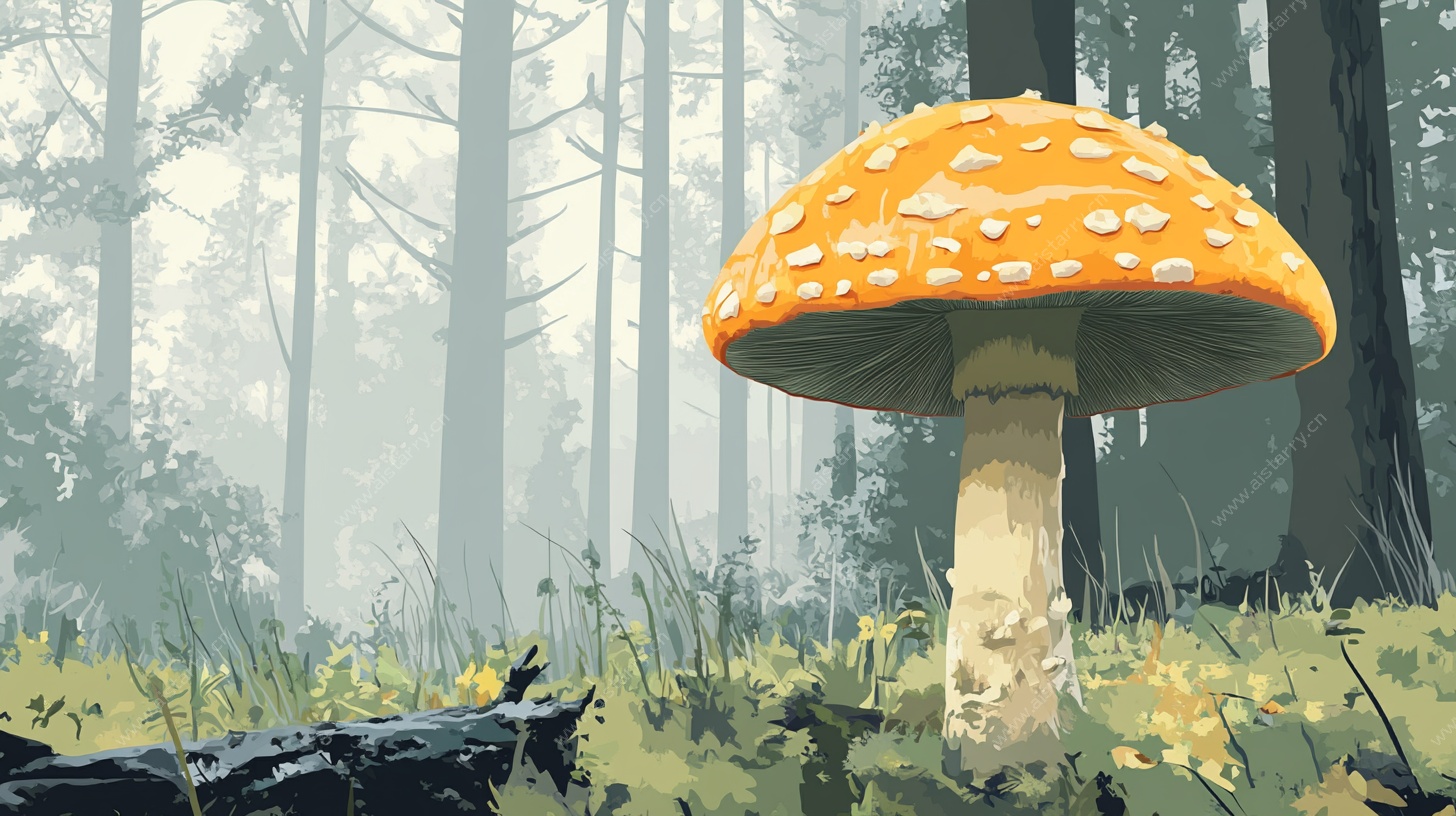 森林中的巨型橙色蘑菇