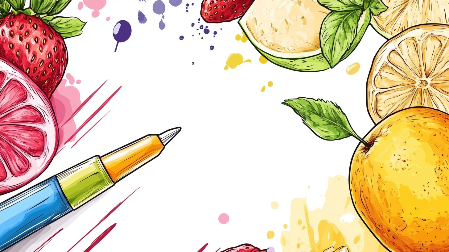 彩色画笔与缤纷水果插画