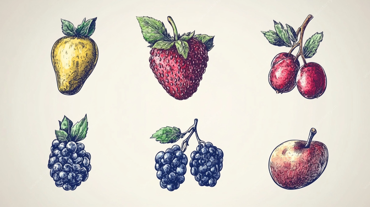 手绘多彩水果插画