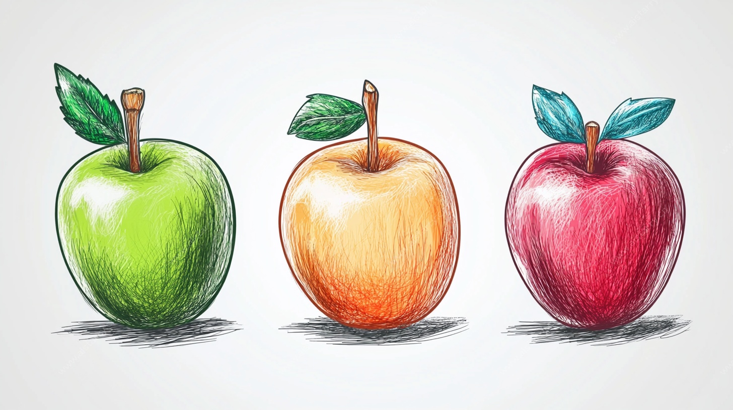 三色苹果手绘插画