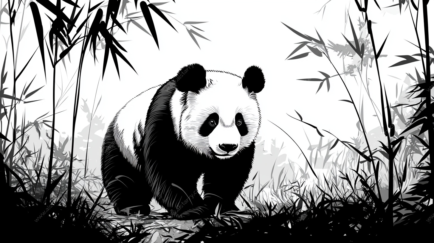 黑白熊猫漫步竹林间