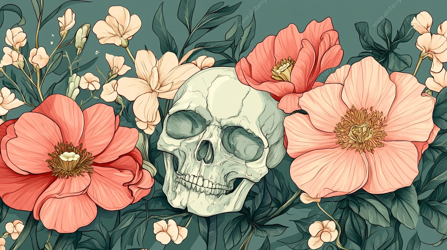 骷髅与花卉的奇幻碰撞