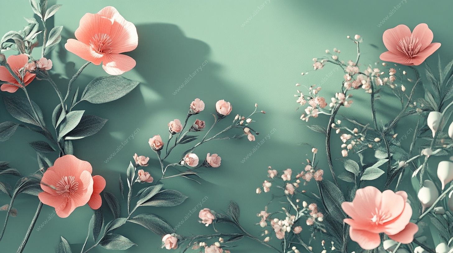 粉色花卉绿植背景图