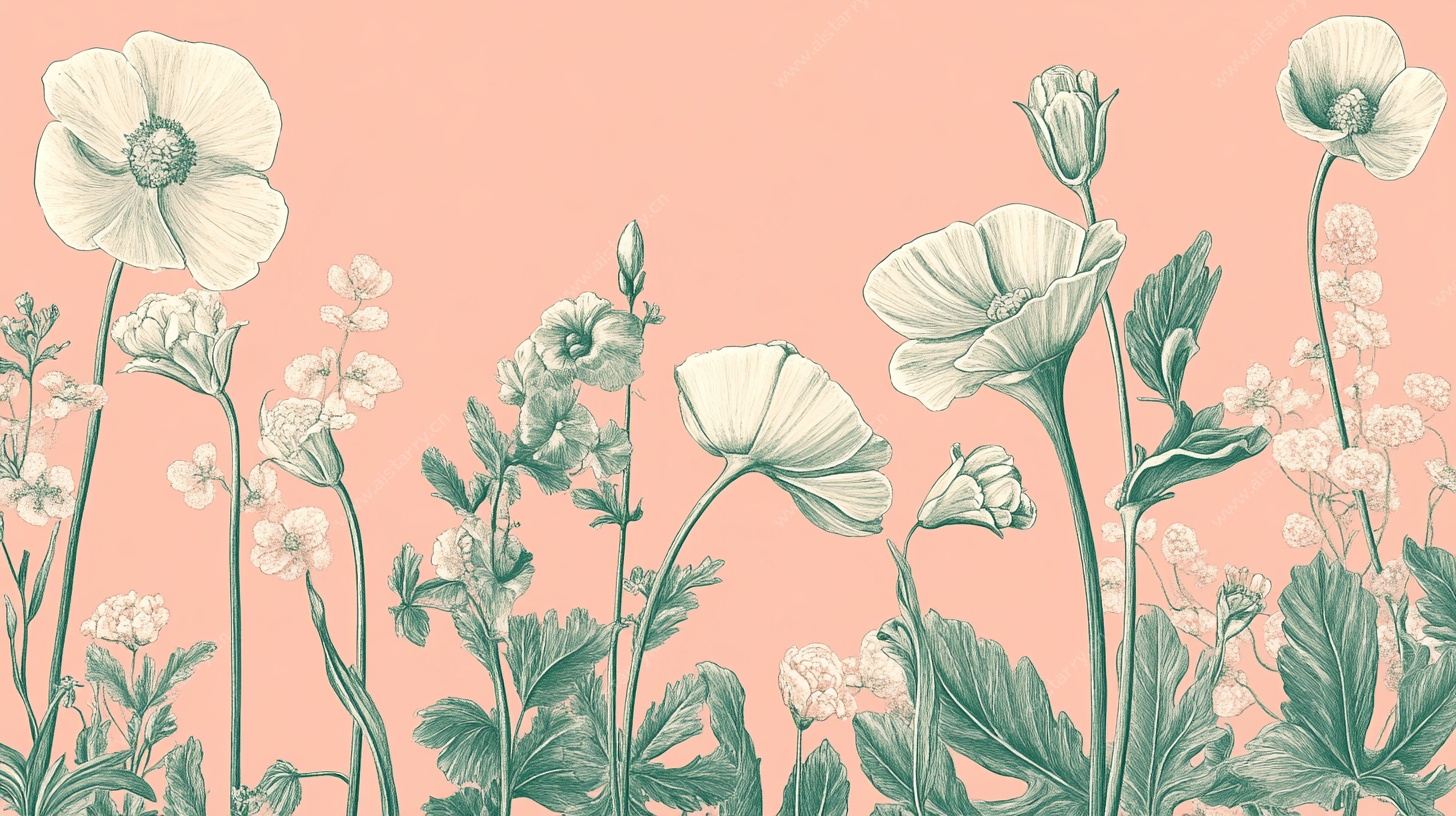 粉色背景花卉插画