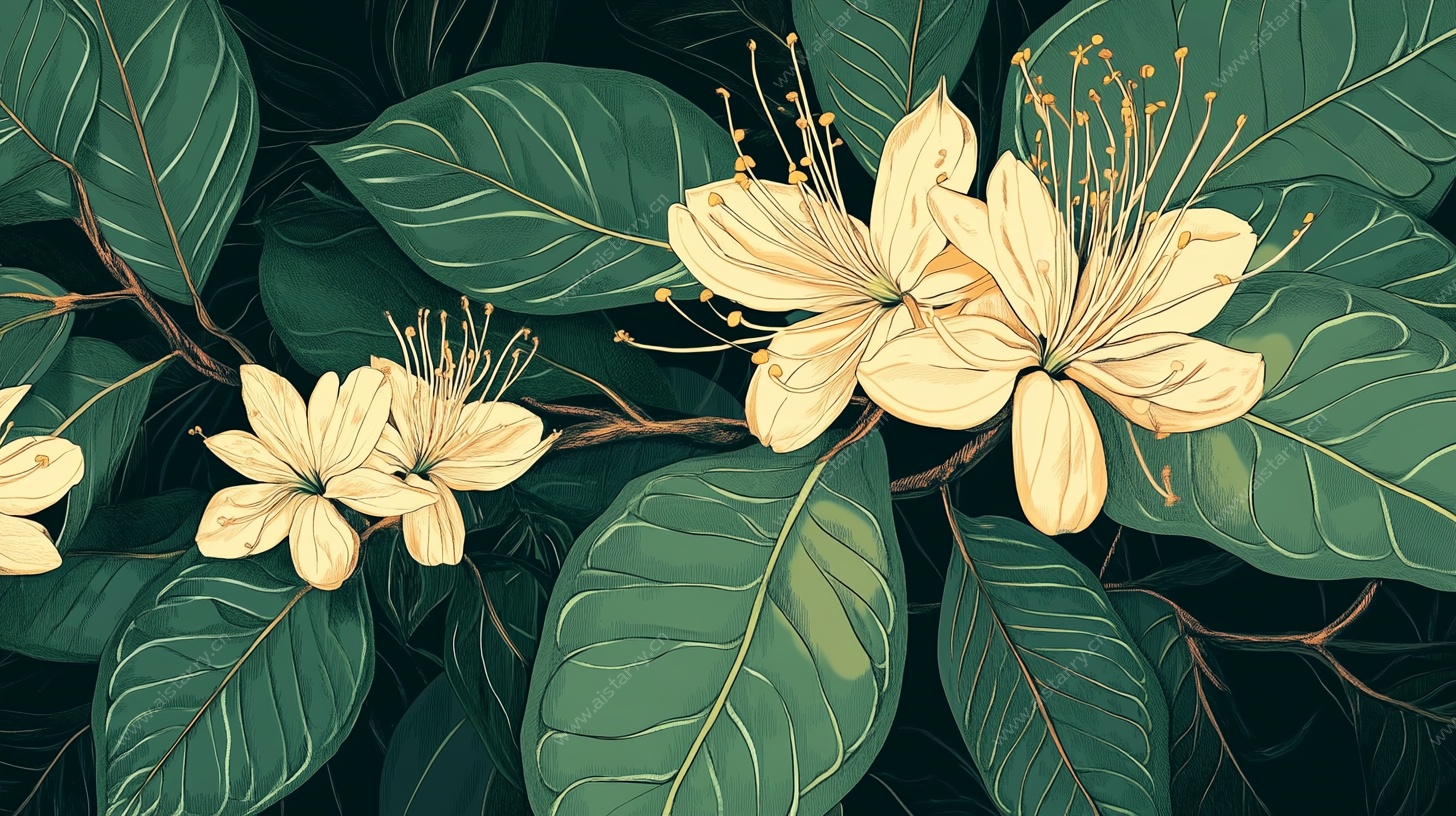 黄蕊繁花绿叶插画