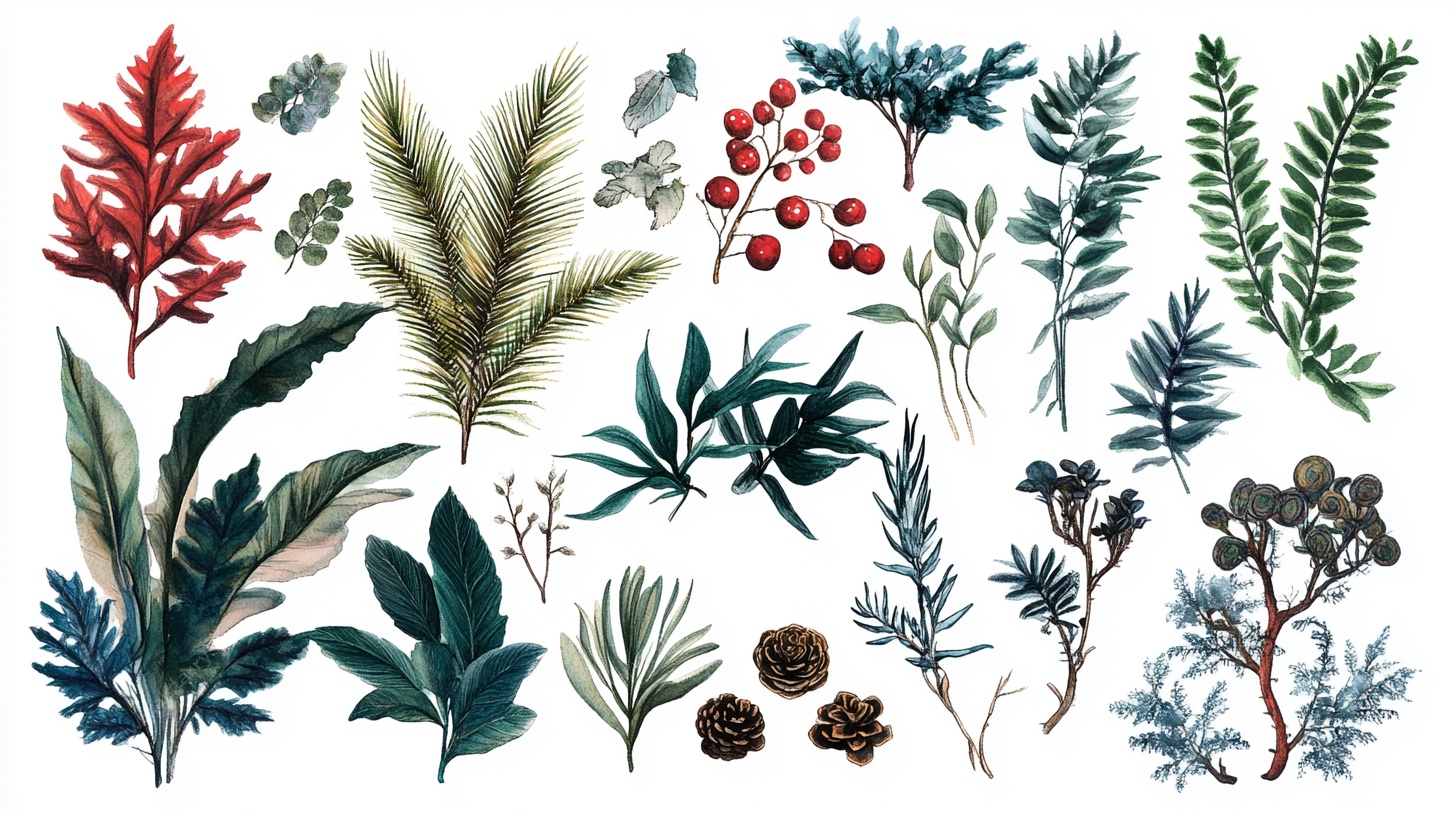 手绘植物元素集合插画