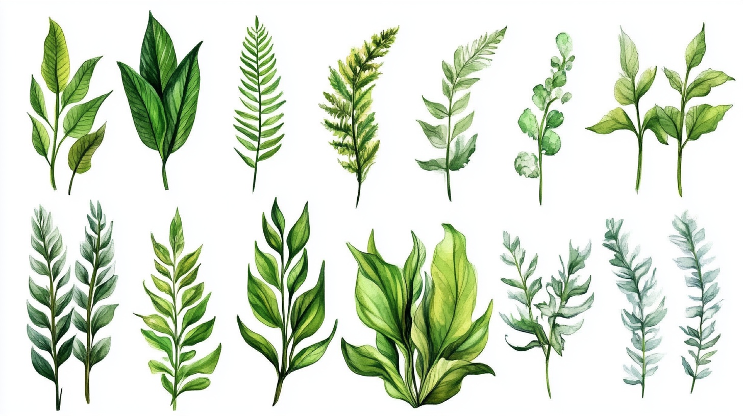 手绘清新绿植叶片集合