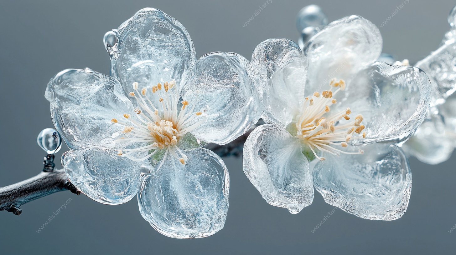 冰晶桃花特写