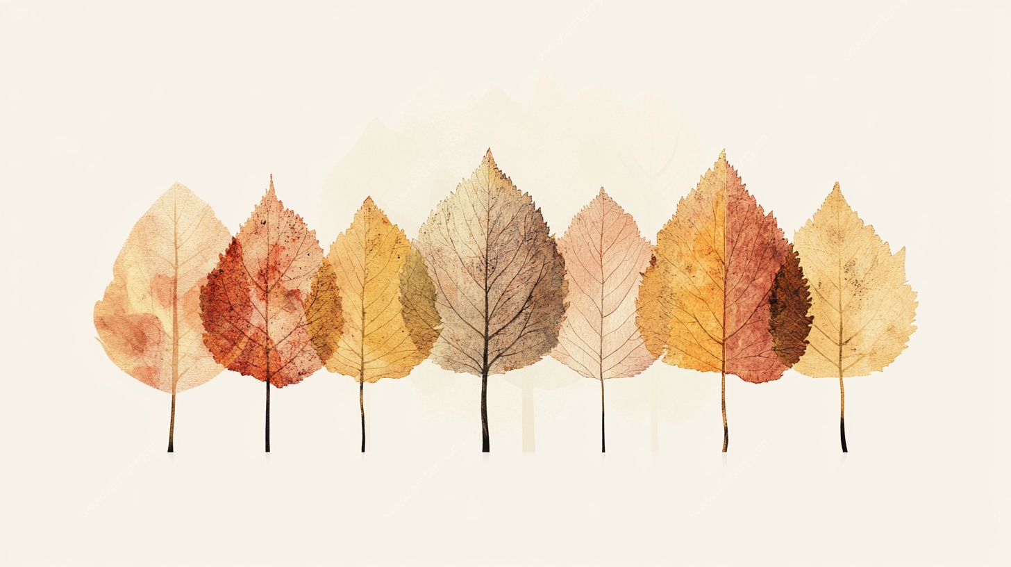 秋日水彩叶片排列图