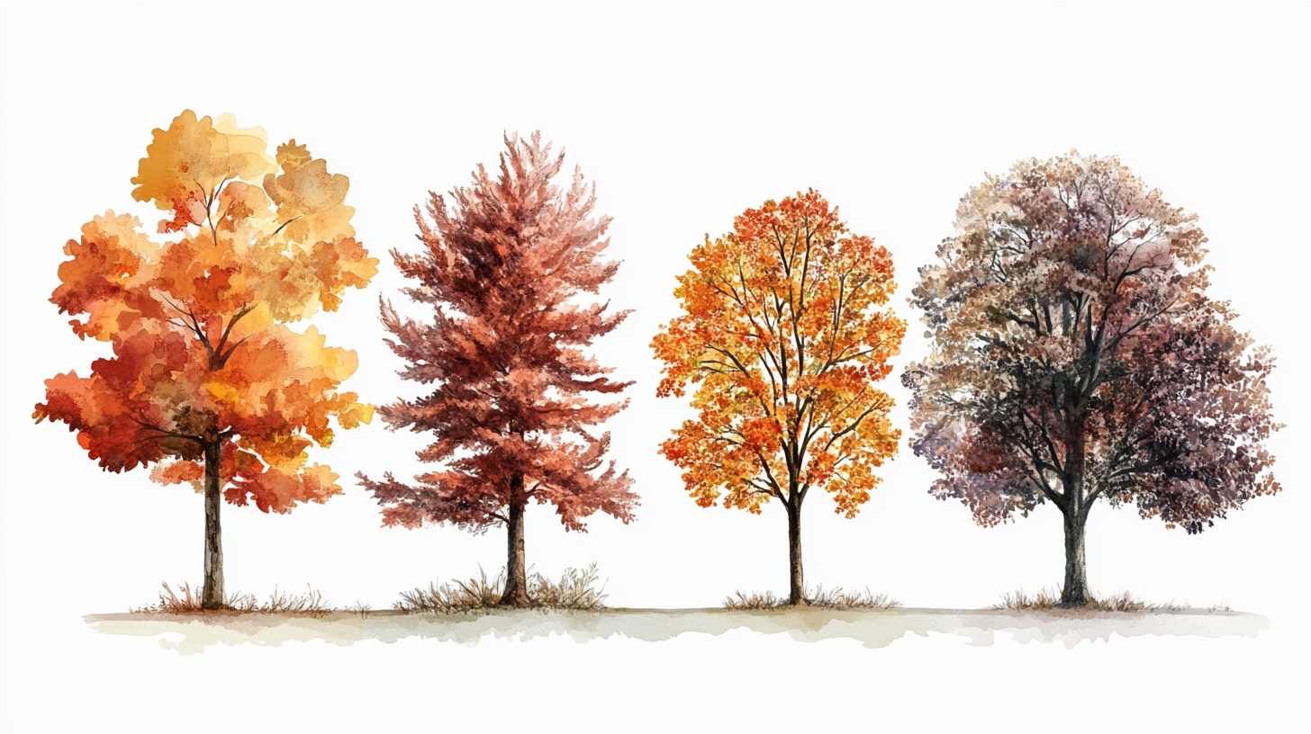 秋日水彩树木景观