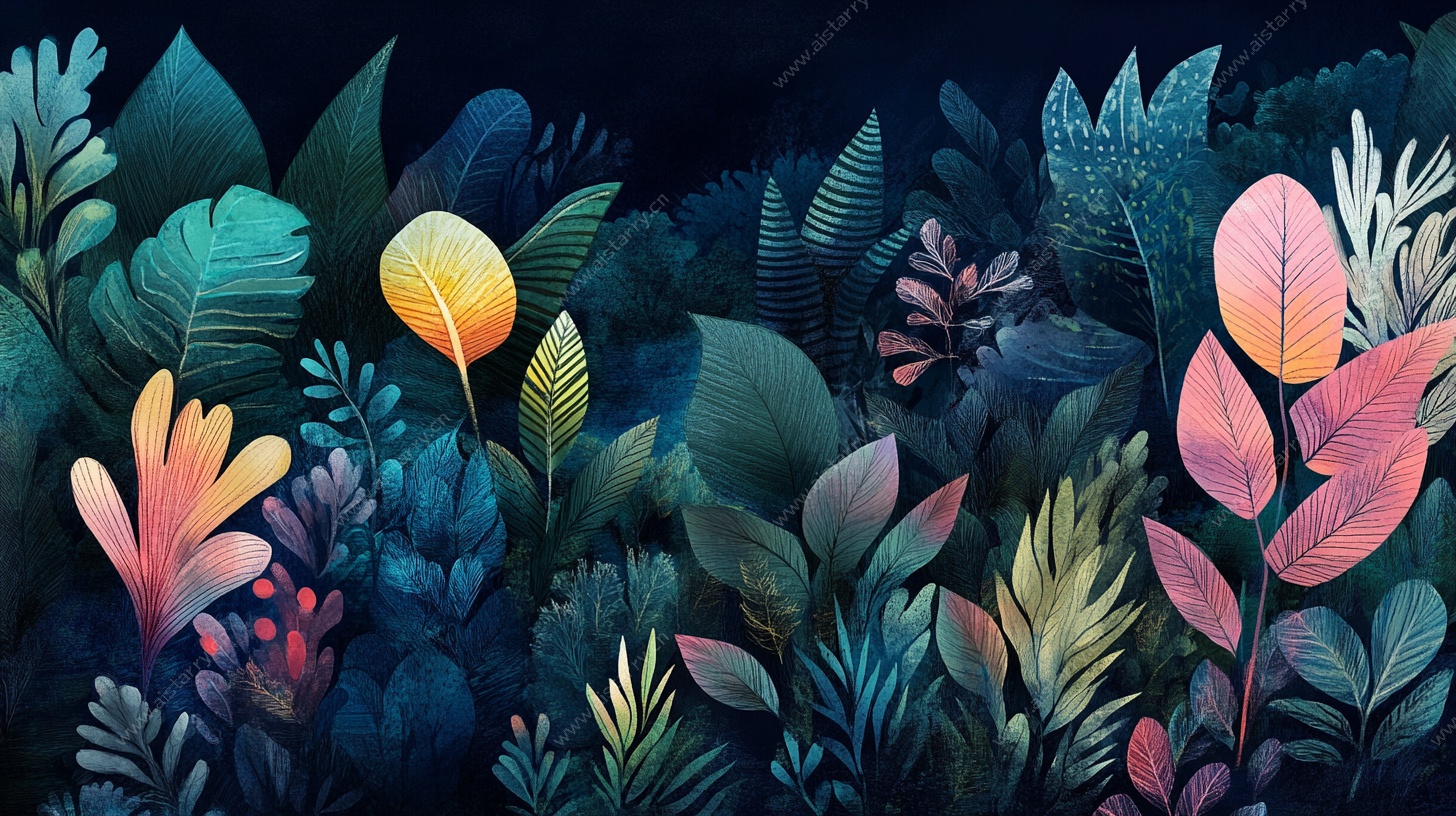 梦幻夜林植物插画