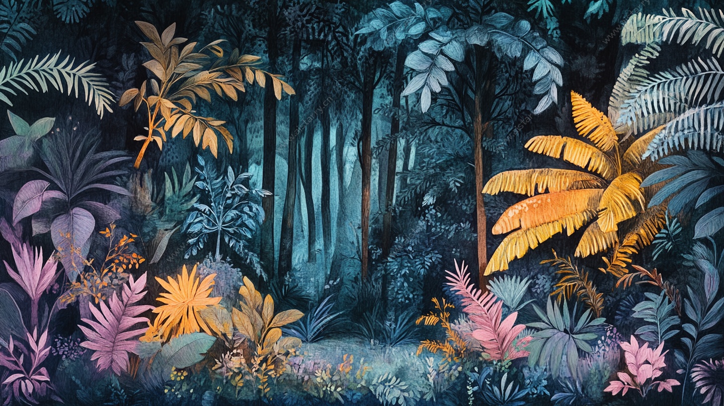 梦幻热带丛林景观插画
