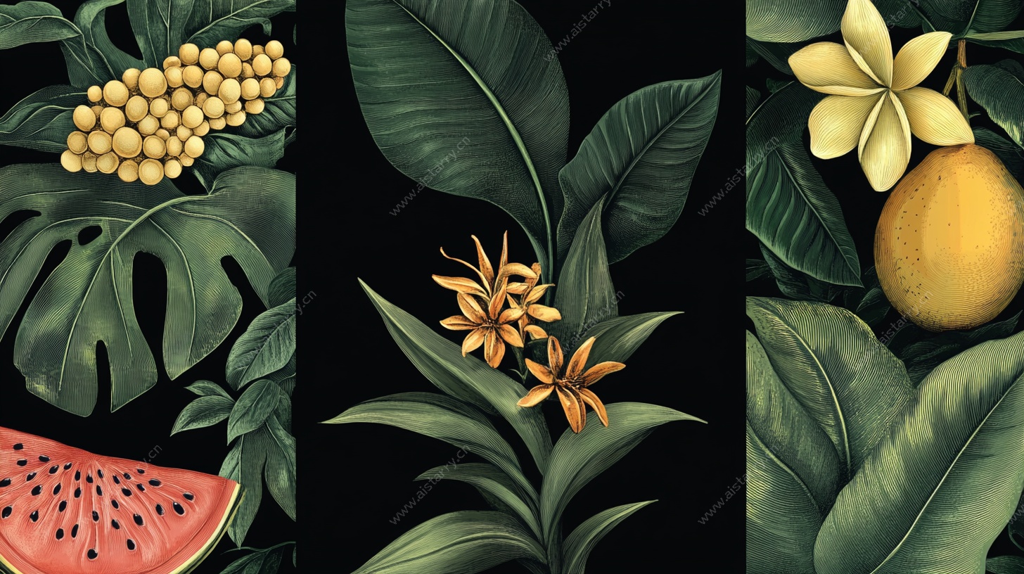 热带植物与水果插画