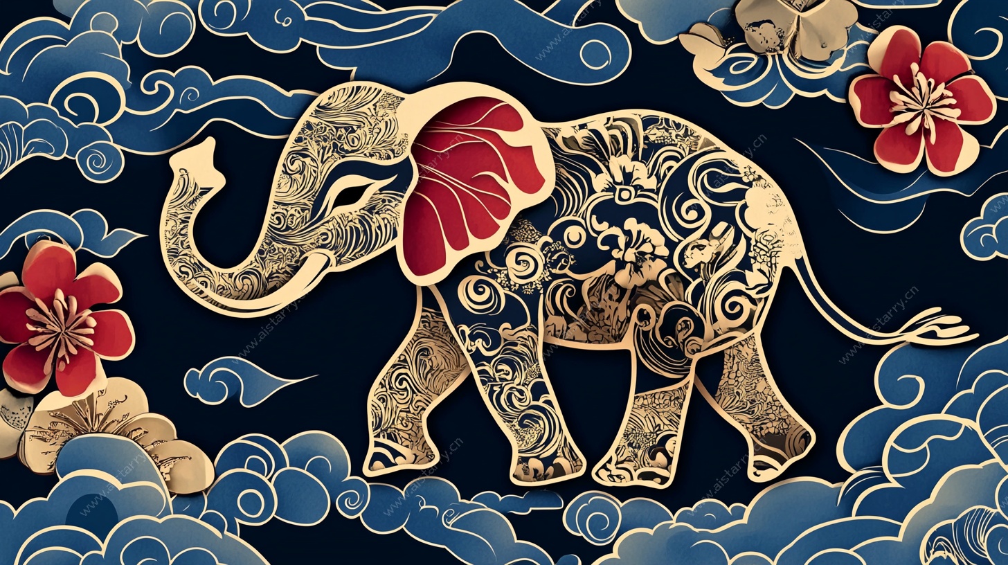 中式花纹大象吉祥图案