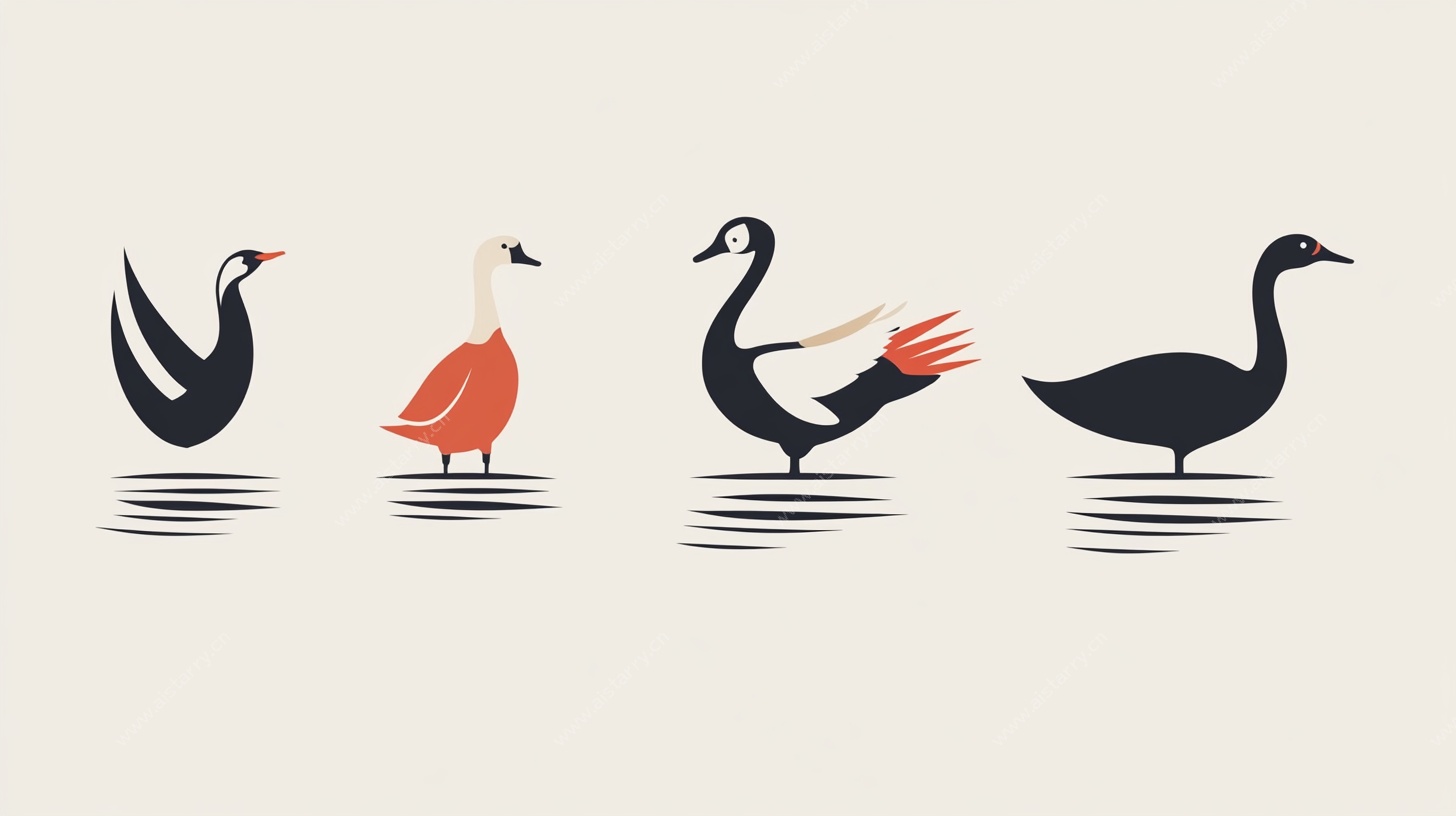 四只水鸟的简约插画