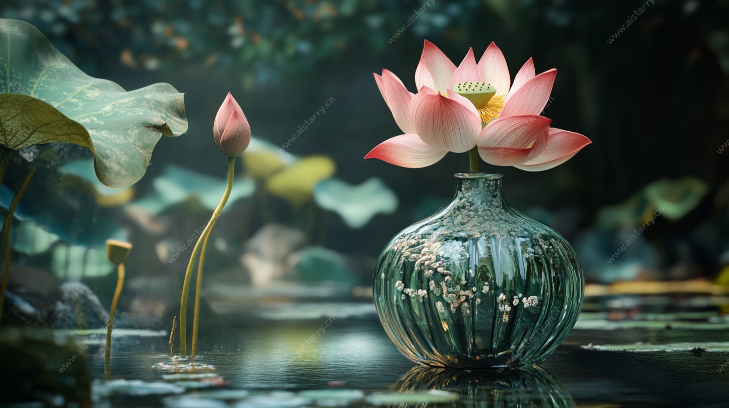 花瓶中的盛开荷花