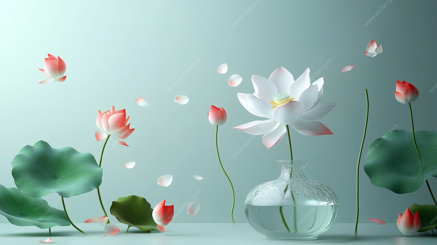 花瓶中的清新荷花插画