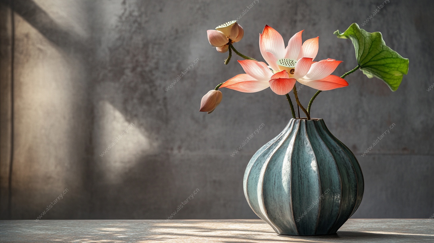 蓝瓶粉荷静物摄影