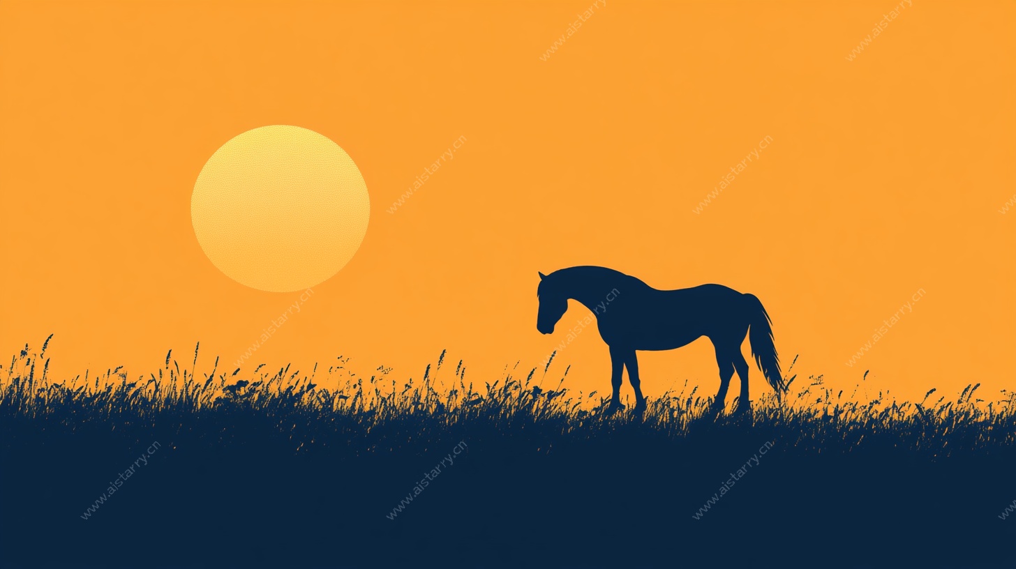 夕阳下的独马剪影