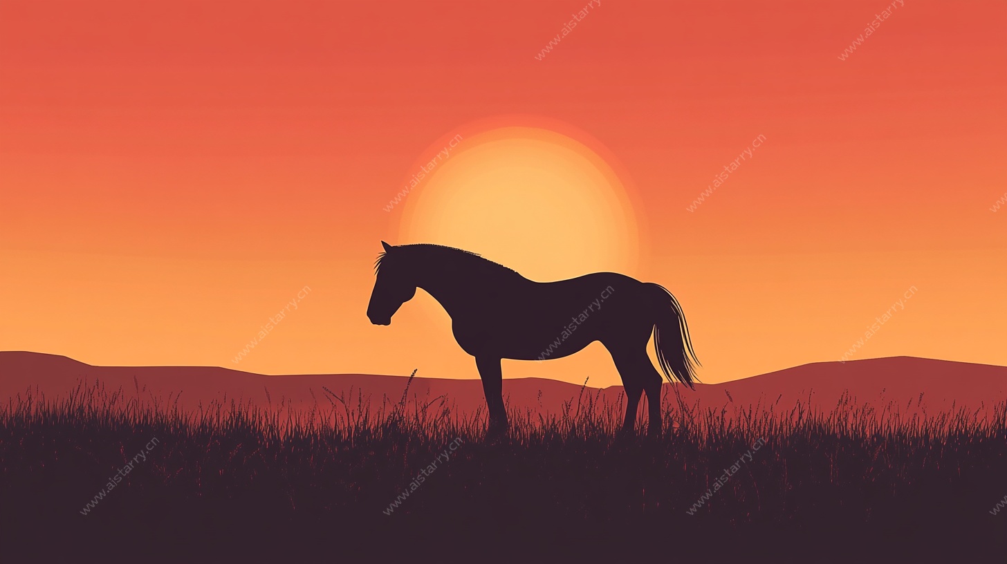 夕阳下的骏马剪影
