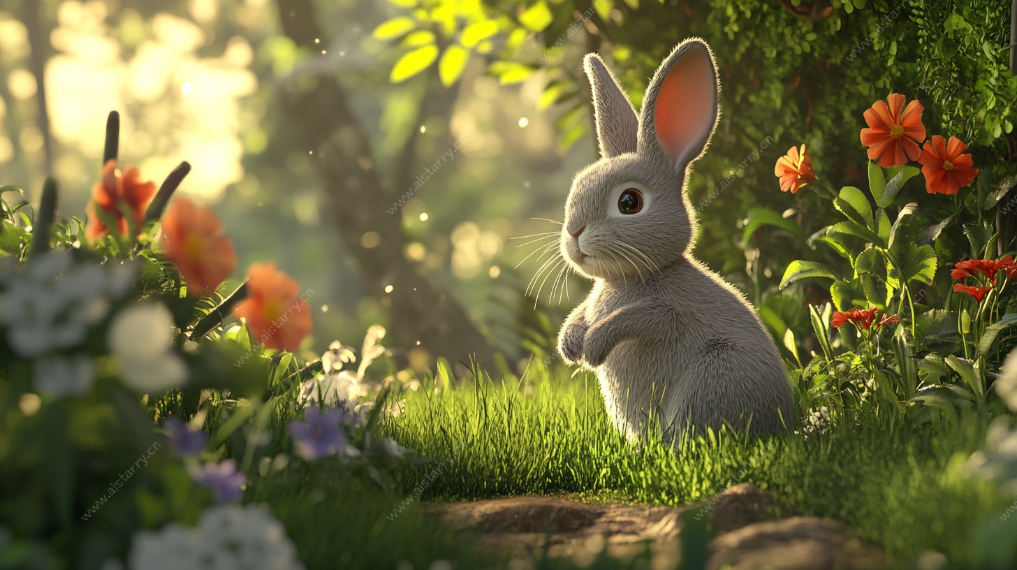 阳光下的萌兔赏景