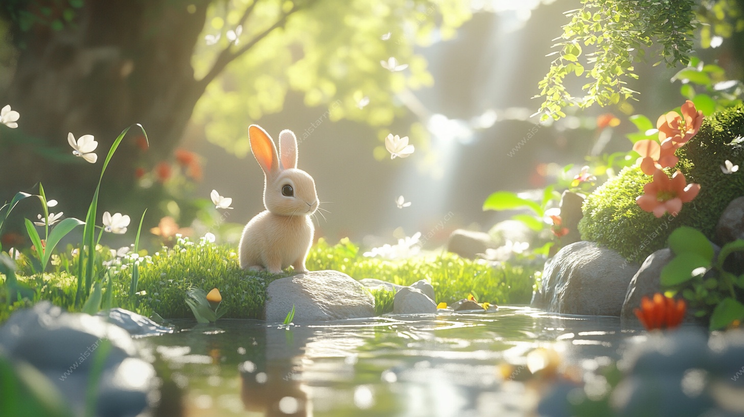 溪边萌兔的自然奇遇
