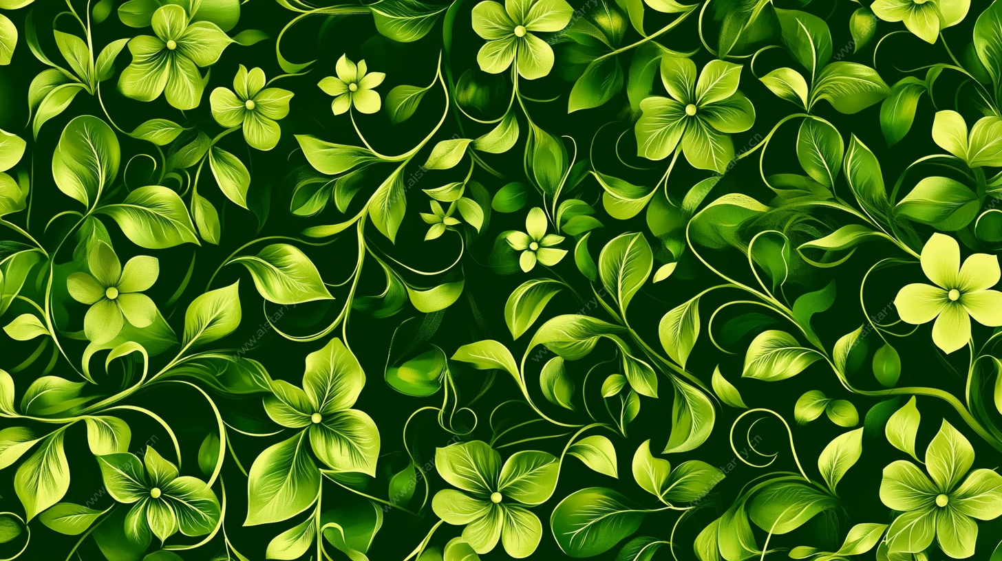 清新绿叶花卉无缝图案