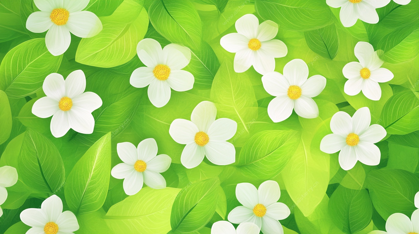 清新白花绿叶背景图