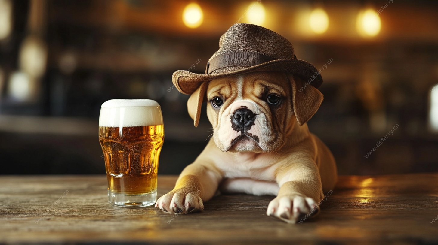 戴帽萌犬伴啤酒