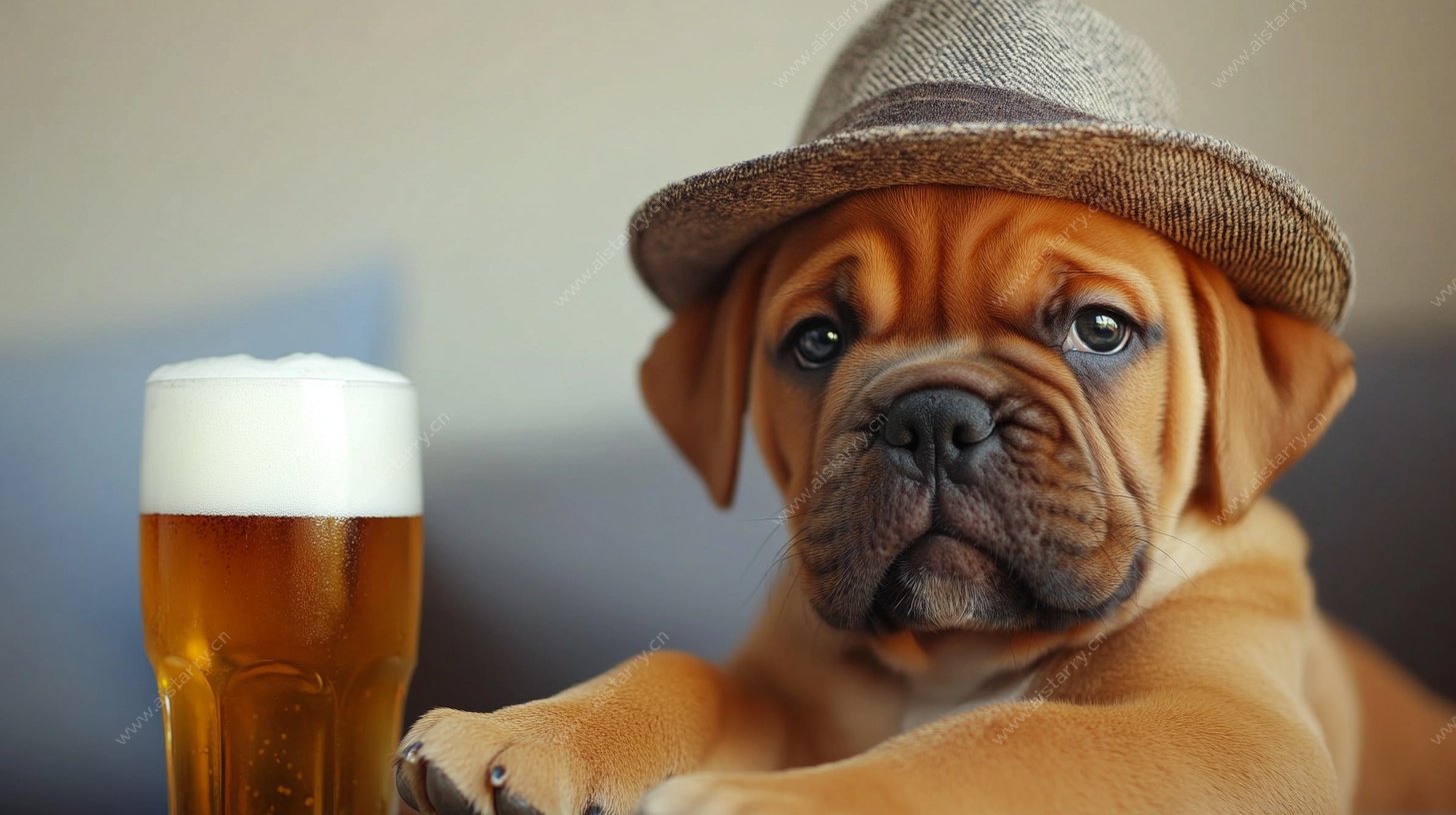 戴帽萌犬与啤酒