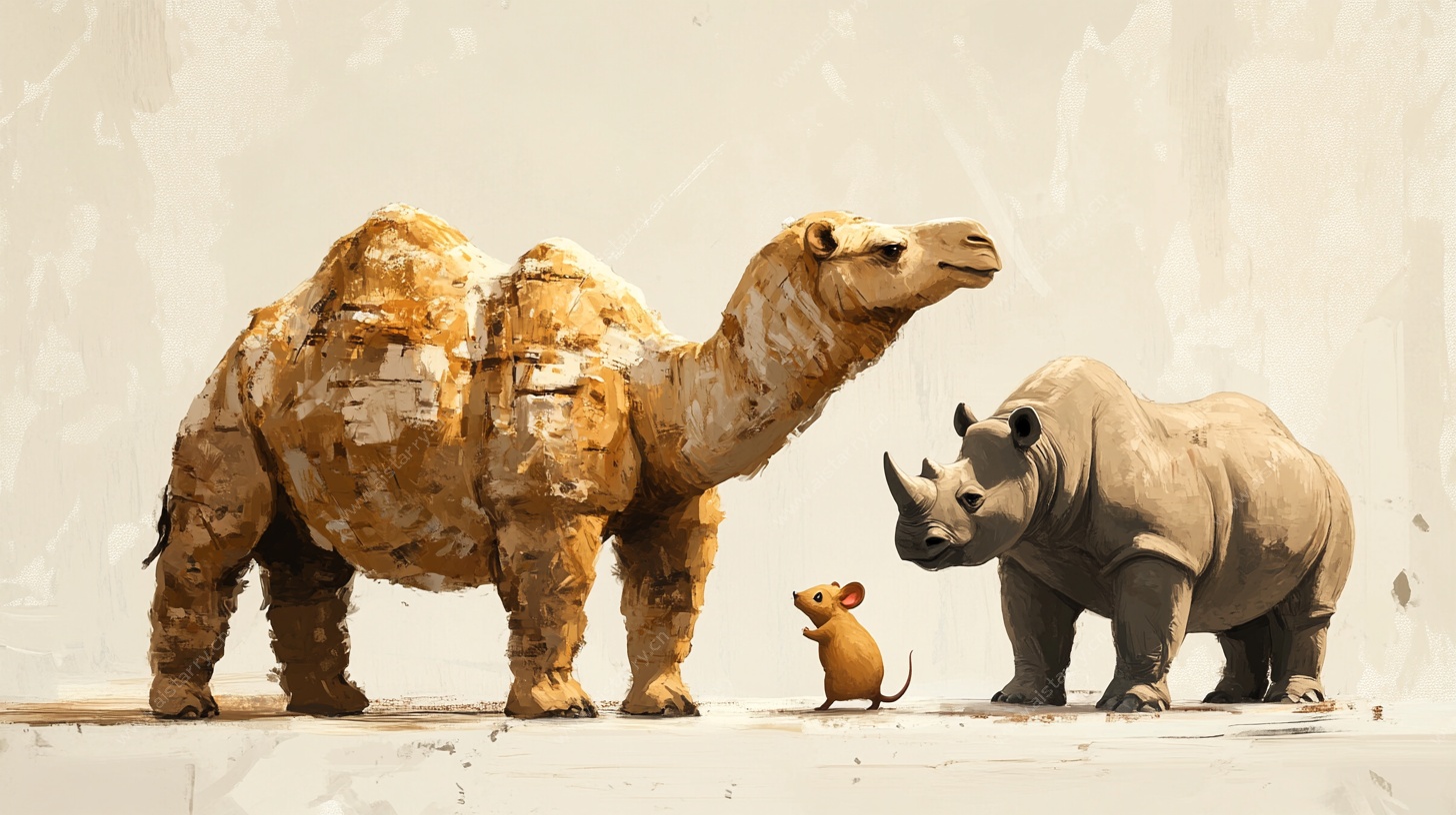 动物雕塑组合 骆驼犀牛小鼠