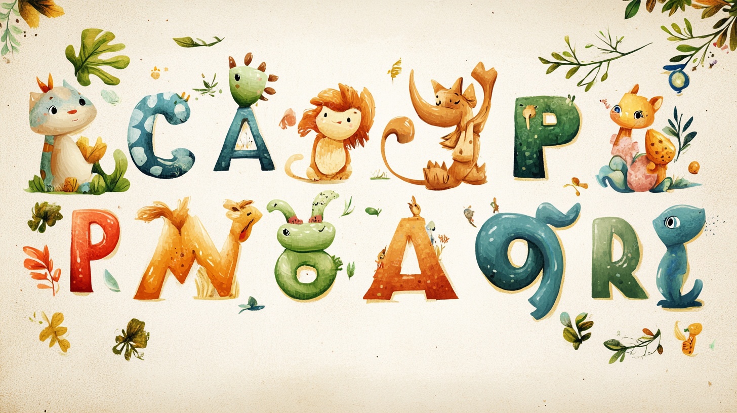 卡通动物字母插画