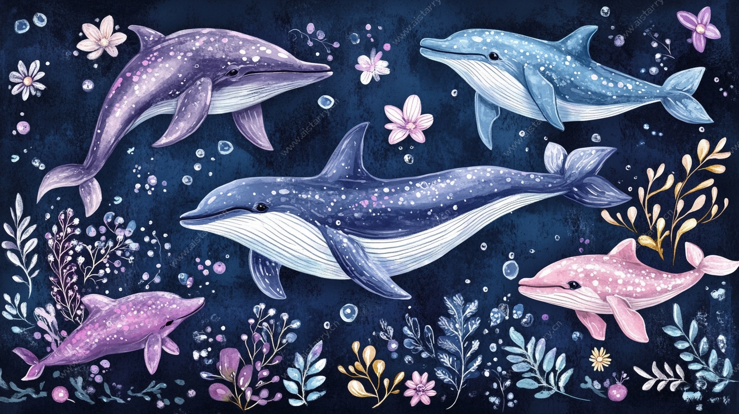 梦幻海洋鲸鱼插画