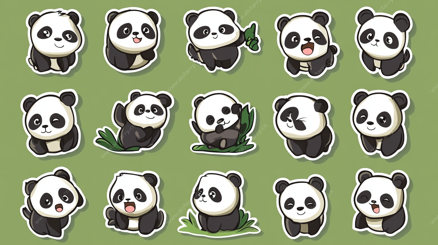 可爱熊猫表情贴纸集合